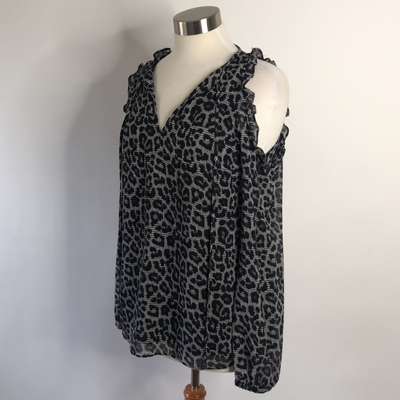 Sz S Michael Kors Leopard Print Exposed Shoulder Blouse - Picture 5 of 7